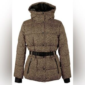 Michael Kors Women's Hooded Leopard Print Belted Puffer Coat Jacket NWT Size M